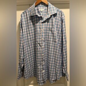 EUC ⚡️ Peter Millar 👑 XXL Plaid Button Down Shirt Blue Pink Stretch Cotton
